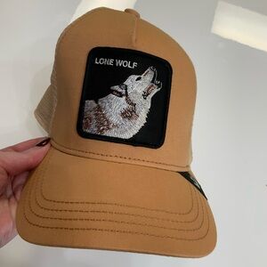Goorin Bros Animal The Farm Trucker Baseball Snapback Hat Cap Lone Wolf Tan